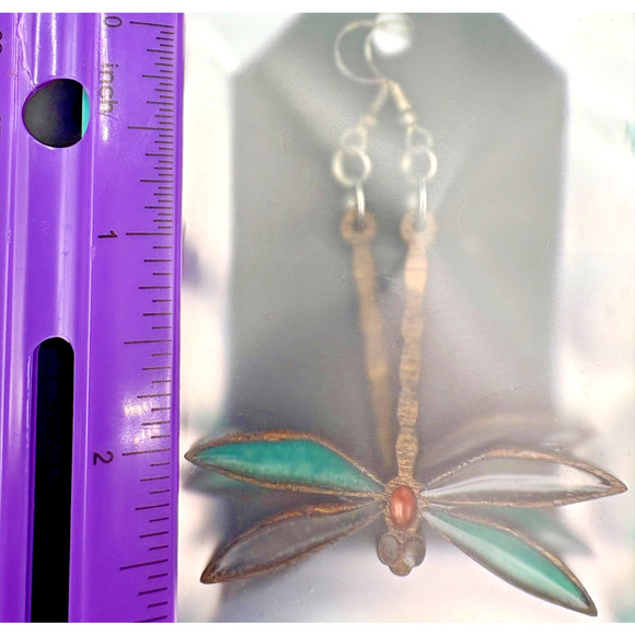 Dragonfly Earrings By Registered Cherokee Artist Eric Walters - Wood & Resin - Picture 4 of 4